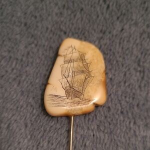 Vintage Engraved "Scrimshaw" Tall Ship      Stick Pin